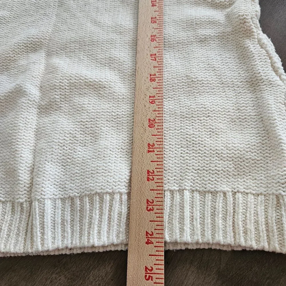 L.O.G.G. Fisherman Knit crew neck pullover, Ivory, button details, logo, women M